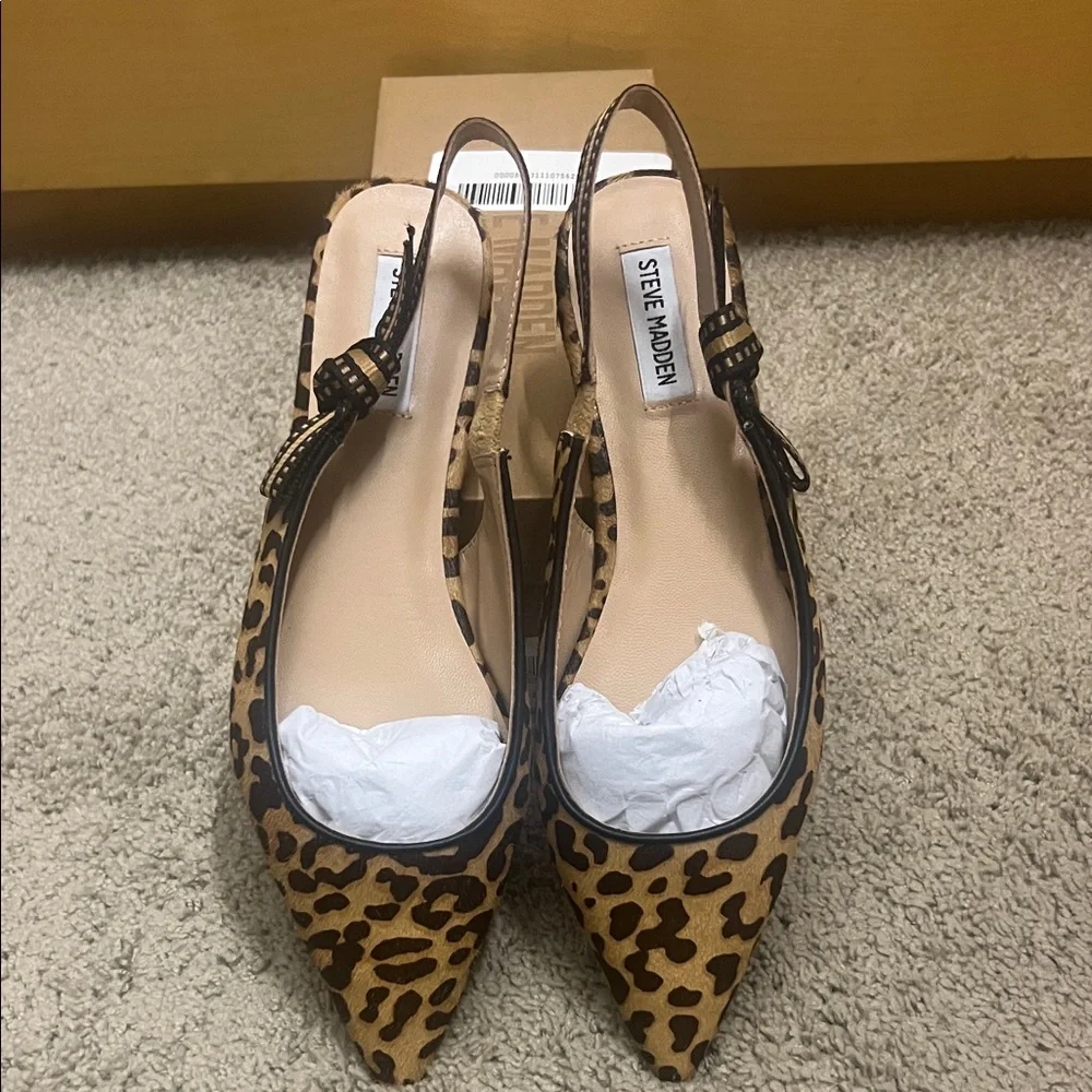 Steve Madden Leopard Print Pointed Toe Slingback Heels - Picture 1 of 8